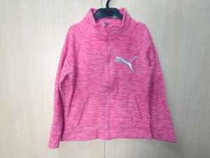 b706◆PUMA フリースジャケット◆プーマ キッズ M (8/10) ピンク フルジップ ワンポイント刺繍入り ガールズ 子供服 ゆうパケット発送 6B