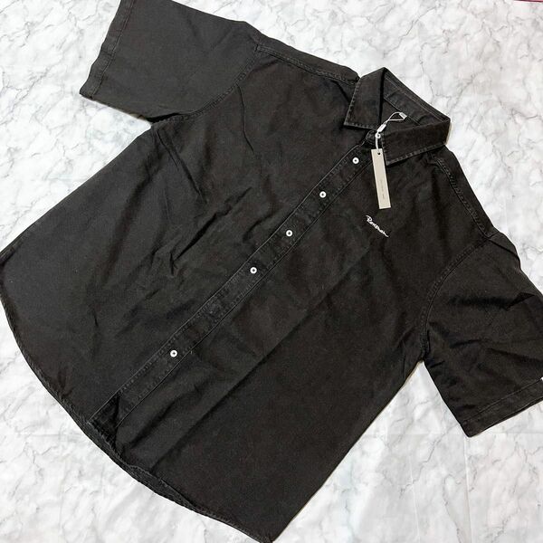 メンズ デニムシャツ 黒 2XL 半袖