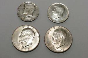 銀貨。1ドル硬貨 アイゼンハワー/イーグル,建国200年,50セント硬貨 ケネディ。One Dollar Eagle & 200th anniversary. Half Dollar Kennedy