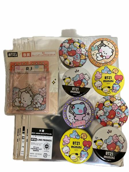 ★新品未開封　BT21 LINE FRIENDS ラインフレンズ　RJ B賞　アクリルスタンド　缶バッジ　クリアファイルセット★