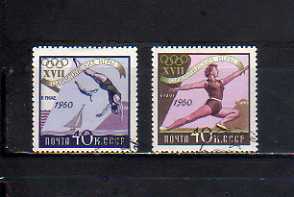 192091 ソ連 1960年 ローマオリンピック 4 40k 高飛び込み・ヨット,40k 床運動 2種完揃 使用済