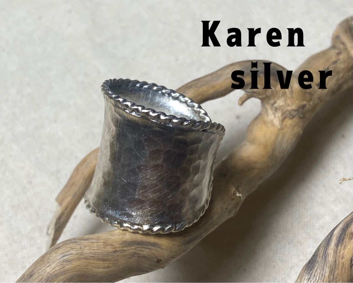 R59t-Shi87Q27 Plata Karen martillada de alta pureza hecha a mano redonda inversa martillada tamaño libre 87Q, anillo, Plata, N° 18~