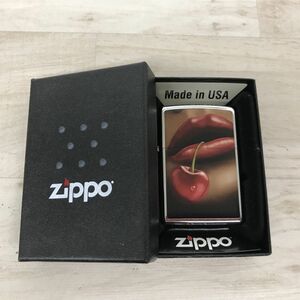 送料185円 ZIPPO ジッポー チェリー さくらんぼ プリント オイルライター シルバーカラー 2014年製[C1884]