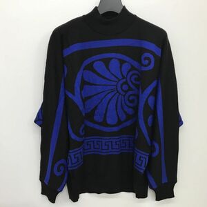 V2 BY VERSACE ヴェルサーチ ニット セーター トップス 長袖 Mサイズ ブルー/ブラック ウール メンズ[C1907]