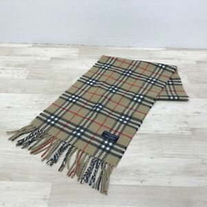 送料185円 BURBERRY LONDON バーバリー ロンドン ラムウール マフラー ノバチェック ベージュ系[C1893]