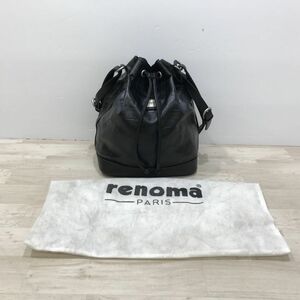 レノマ renoma ショルダーバッグ 巾着型 バケツ型 肩掛け クロコ型押し レザー ブラック[C1892]