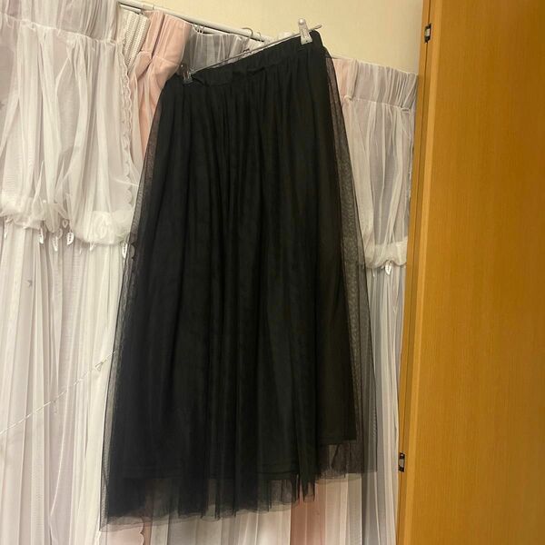 ブラック ロングスカート チュールスカート