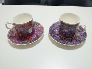 ミラショーン ナルミ カップ&ソーサー 2客セット mila schon NARUMI パープル系 レッド系 ペイズリー 花柄 ヴィンテージ コレクション レア