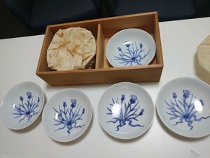 井上治男 作 皿 １０客セット 共箱付 京焼 染付 共箱付 陶器 作家物 在銘 日展作家 清水六兵衛 良品 アンティーク コレクション レア物