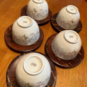 桜花びら柄 湯呑&茶托 5セット 美品 お茶ピンク