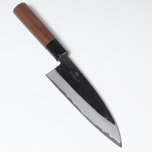 [新品 土佐打刃物] 舟行包丁 黒打ち仕上げ 両刃 青鋼 刃渡り16.5cm 和包丁 万能包丁 料理包丁 左利き対応 日本製