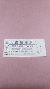 JR北海道　函館本線　倶知安駅　160円入場券　