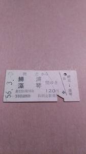 国鉄　釧網本線　網走から鱒浦/藻琴　間ゆき　120円　網走駅発行