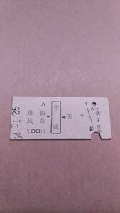 国鉄　恵庭/長都←千歳→美々　100円　千歳駅発行