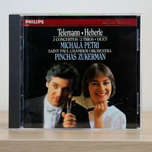 MICHALA PETRI/TELEMANN/HEBERLE 2 CONCERTOS/2 TRIOS DUET/PHILIPS 420 243-2 CD □