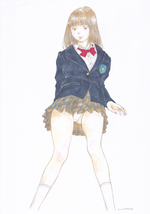 vivi 手描きイラスト「sketch61」女の子　美女　美少女　女子高校生　制服　ブレザー　美人画 人物画 鉛筆画 直筆 原画 A4_画像2