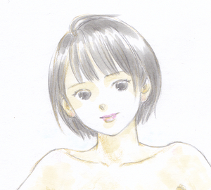 vivi 手描きイラスト「Venus250」女の子 美少女　ショートヘア　下着　美人画　人物画 裸婦 裸身 鉛筆画 直筆 原画 A4サイズ