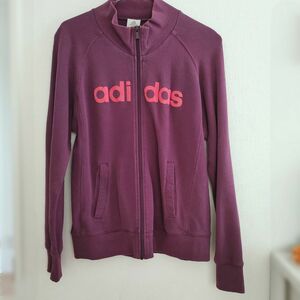 アディダス adidas　ジャージ　チャック　綿　レディース　M　 スウェット パーカー　紫　スポーツ　ジム