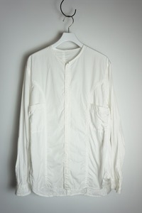 極美品 希少 15SS Yohji Yamamoto POUR HOMME ヨウジヤマモト I 細スタンド シャツ 環縫い ノーカラー 長袖 HU-B27-061白4本物1226N▲