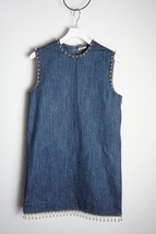 極美品 MIUMIU ミュウミュウ PERAL EMBELLISHED DENIM DRESS パール装飾 デニム ドレス ワンピース ノースリーブGWA117 1M7A 38本物1226N▲_画像1