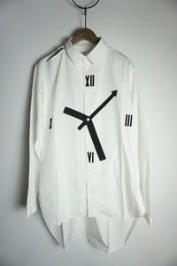 美品 希少 14SS Yohji Yamamoto POUR HOMME ヨウジヤマモト CLOCK SHIRT クロック スリット ロング シャツ 時計長袖HG-B31-028白4本物1226N