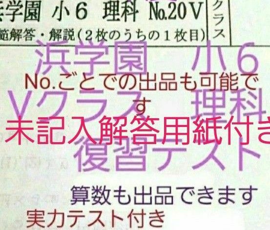 浜学園　小６　解答用紙付き　Vクラス　復習テスト　理科　一年分　未記入