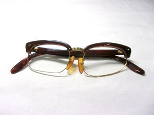 1000円スタート 眼鏡 鼈甲 べっ甲 べっこう風 K18 18金 両レンズ欠品有 総重量約22.5g フルリム めがね メガネ 1 TT1009