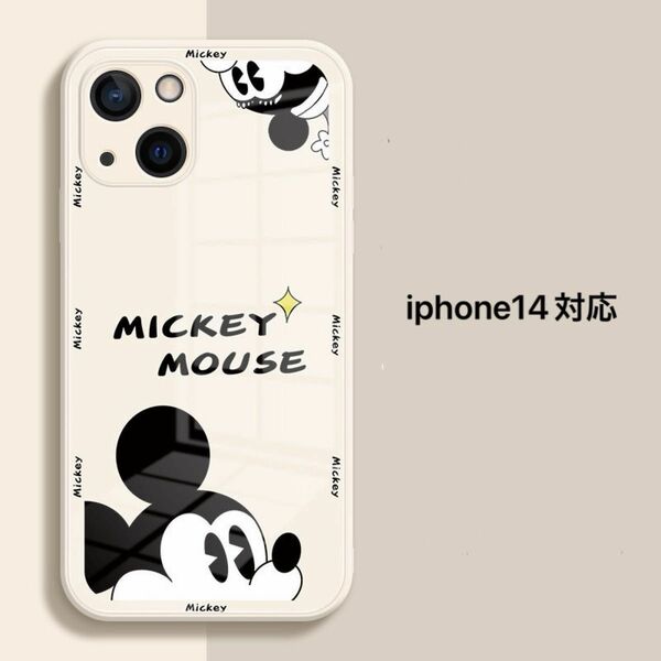 海外ディズニー大人気　ミッキーマウス iPhone14ケース ホワイト（固いタイプ）
