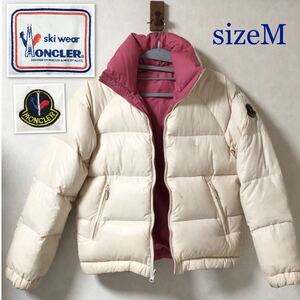 ■希少ヴィンテージ■MONCLER モンクレール　リバーシブルダウンジャケット sizeM 日本製　アシックス期　アイボリー/ピンク