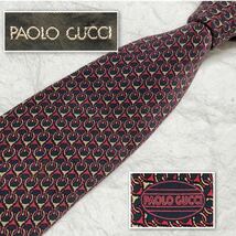 ■美品■PAOLO GUCCI パオログッチ　ネクタイ　金具　総柄　シルク100% ボルドー_画像1