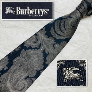 ■美品■Burberrys バーバリー　ネクタイ　ペイズリー花柄　刺しゅうロゴ　シルク100%