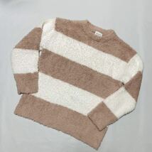 ■美品■gelato pique ジェラートピケ　ルームウェア　セーター　モコモコ　プルオーバー　size S〜M ボーダー　ピンクベージュ_画像4