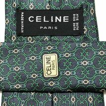 ■美品■CELINE セリーヌ　ネクタイ　金具　総柄　シルク100% スペイン製　グリーン　ビジネス_画像6