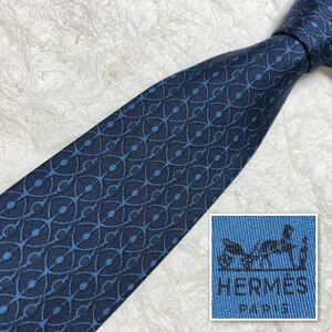 # beautiful goods #HERMES Hermes necktie metal fittings total pattern silk 100% France made blue group business 