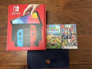 Nintendo Switch 有機ELモデル ネオンブルー ネオンレッド　あつまれどうぶつの森　大乱闘スマッシュブラザーズ　フェルトケース　セット