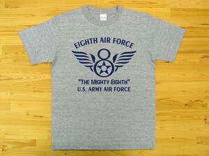 8th AIR FORCE 杢グレー 5.6oz 半袖Tシャツ 紺 M ミリタリー U.S. ARMY AIR FORCE the mighty eighth