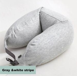 ネックピロー　U字型　枕　首　腰　トラベル　アウトドア　 gray stripe