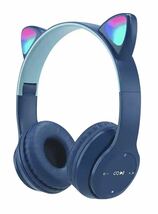 Bluetooth　猫耳　ゲーミングヘッドセット　かわいい　ワイヤレス　ヘッドホン　 Dark Blue_画像1