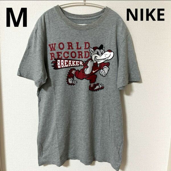 【1010】NIKE デザインT ベースボールT M Tシャツ ビンテージ 古着 クルーネック コットン 90s グレー 半袖