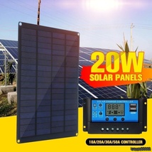 【setin!】 20W 12V 18V ソーラーパネル バッテリー 車 充電器 電池 アウトドア キャンプ ハイキング 太陽光 with 10A Controller_画像1