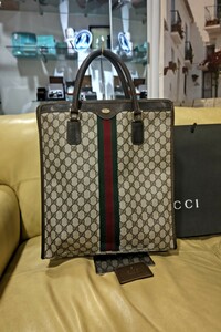 ★極美品 / GUCCI グッチ GGスプリームPVCレザーコーティング シェリーライン トートバッグ ヴィンテージ メンズ レディースA4可★