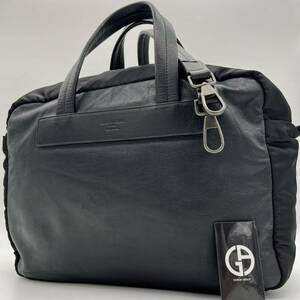 【大容量 極美品】GIORGIO ARMANI ジョルジオアルマーニ ボストンバッグ ショルダーバッグ 2way レザー 肩掛け 斜め掛け A4収納 黒 メンズ