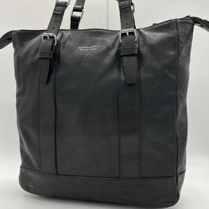 【大容量 極美品】BURBERRY BLACK LABEL バーバリーブラックレーベル トートバッグ ビジネスバッグ レザー 肩掛け A4収納 ブラック メンズ