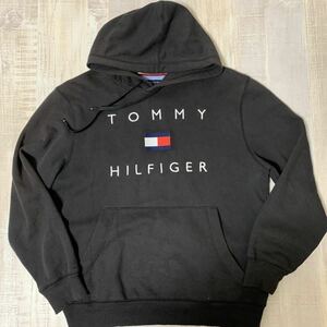 【総刺繍 デカロゴ】TOMMY HILFIGER スウェット パーカー フーディ トミーヒルフィガー ブラック サイズL メンズ ヴィンテージ