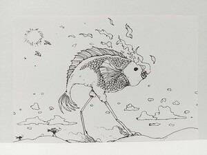 Art hand Auction Original illustration★Hand-drawn illustration★Strange fish★Handmade★ Painting monochrome original picture black and white analog art interior self-made illustration art, comics, anime goods, hand drawn illustration