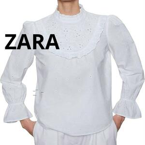 ZARA　ザラ　刺ブラウス　フリルトリム