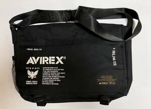 ★中古 2回使用 超美品★AVIREX アヴィレックス キャンバス地 帆布 メッセンジャーバッグ ボディバッグ ブラック 黒