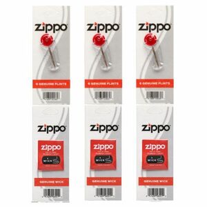 ZIPPO純正 フリント6石入り3パック＆純正 ウイック3パックのセット