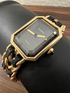 1円〜良品 CHANEL シャネル プルミエールM 腕時計 クォーツ 2針 X.D.38750 レザー 革 ブラック 黒文字盤 ゴールド レディース 電池交換済み