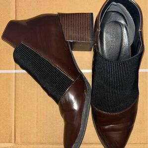 レディース　靴　ヒール　ショートブーツ　ブーティー　ブラウン　茶色　ニット ローファー　ブーツ　ソックス　靴下
